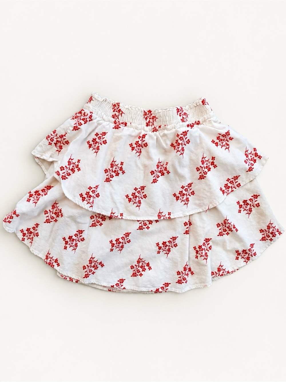H&M White Tiered Skirt with Red Floral Print